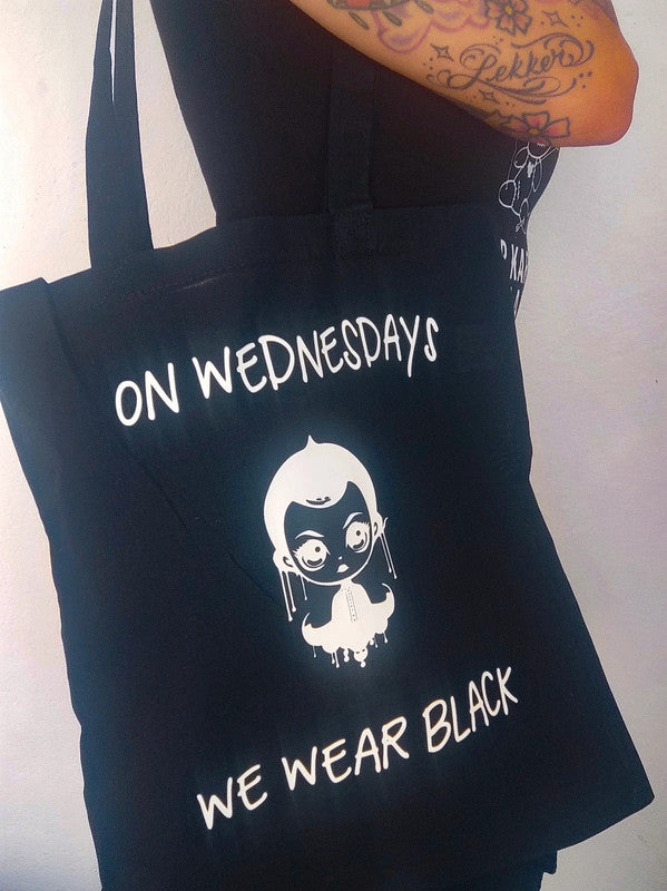 Tote bag On Wednesdays We Wear Black 100% algodón