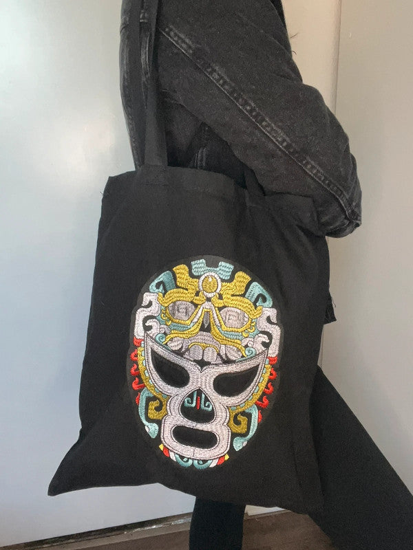 Tote bag negra máscara lucha libre boxeador bordada de Nyx Fashion Ibz