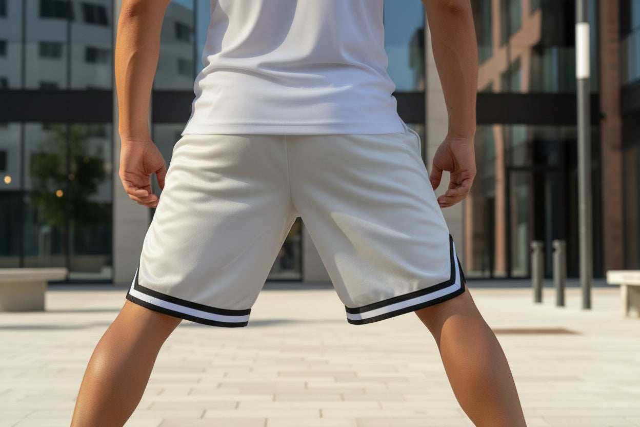 Shorts basket blancos deportivos largos Less drama more techno