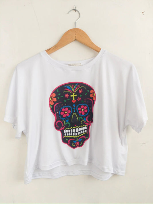 Crop top blanco calavera de azucar de nuestra colección Back to Black
