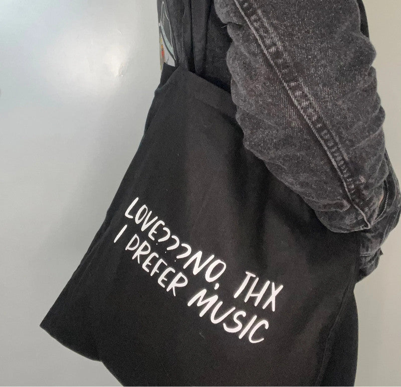 Tote bag negra  Love??No, Thx I prefer music de Nyx Fashion Ibz