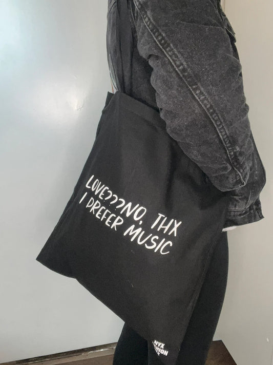 Tote bag negra  Love??No, Thx I prefer music de Nyx Fashion Ibz