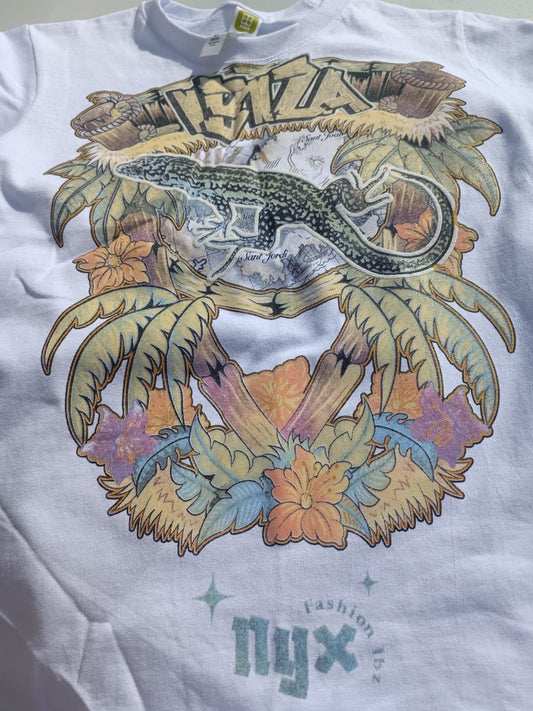 Camiseta mágica Luminaris ibiza sargantana se pinta con el sol