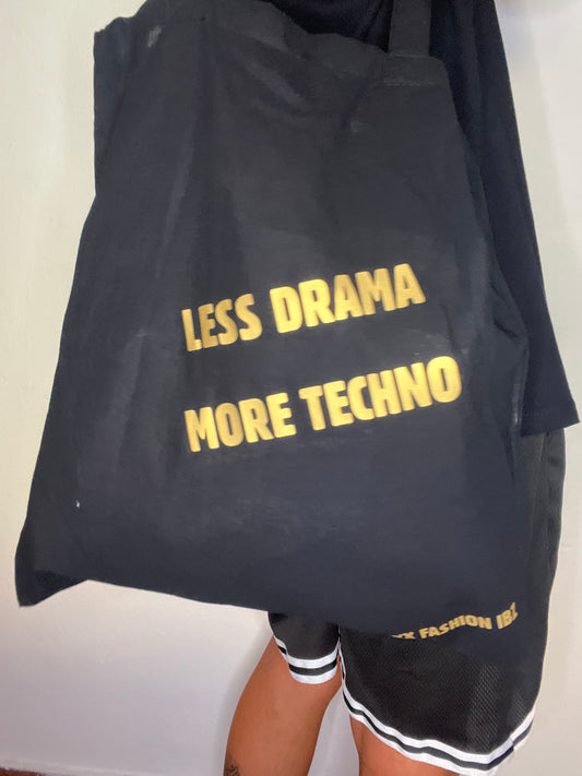 Tote bag negra less drama more techno dorado  Nyx Fashion Ibz