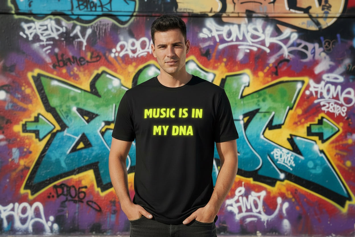 Camiseta Manga Corta Music is in my DNA Negra Nyx Fashion Ibz