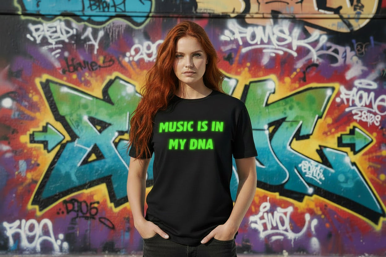Camiseta Manga Corta Music is in my DNA Negra Nyx Fashion Ibz