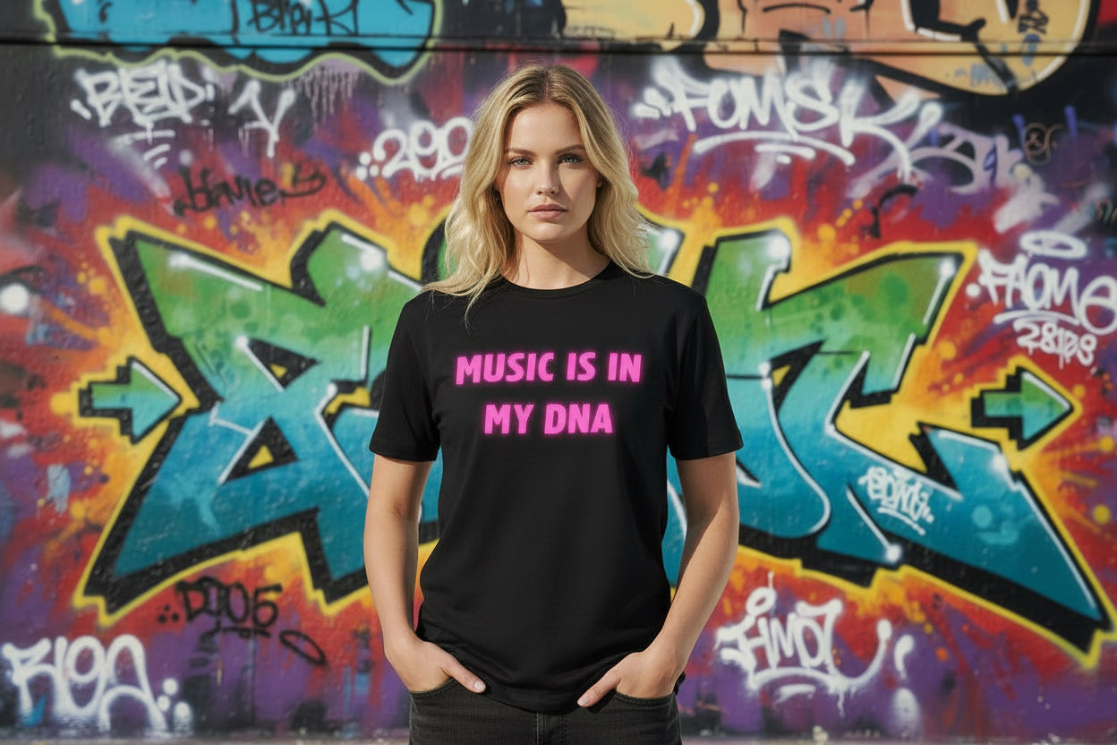 Camiseta Manga Corta Music is in my DNA Negra Nyx Fashion Ibz