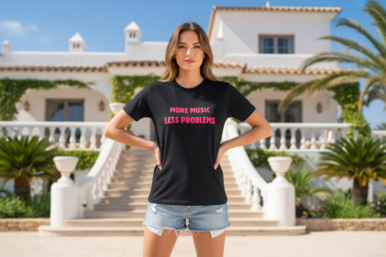 Camiseta Manga Corta Negra More music Less Problems | Festival Rave | Nyx Fashion Ibz