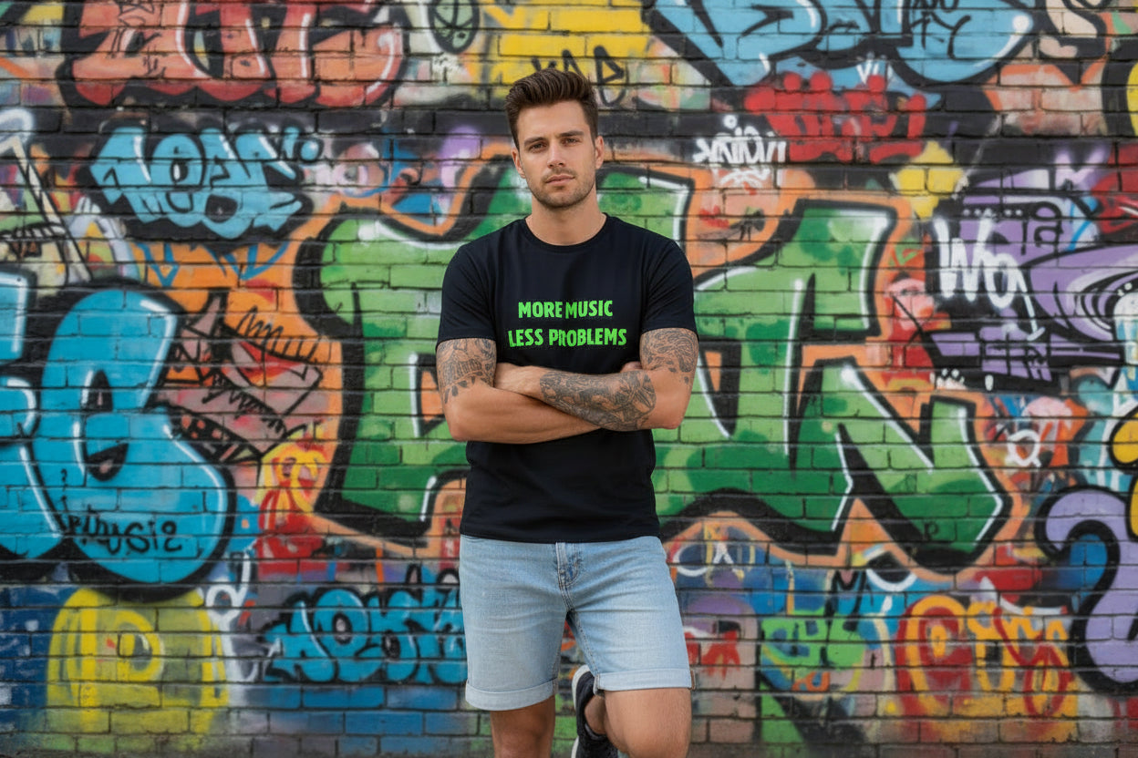 Camiseta Manga Corta Negra More music Less Problems | Festival Rave | Nyx Fashion Ibz