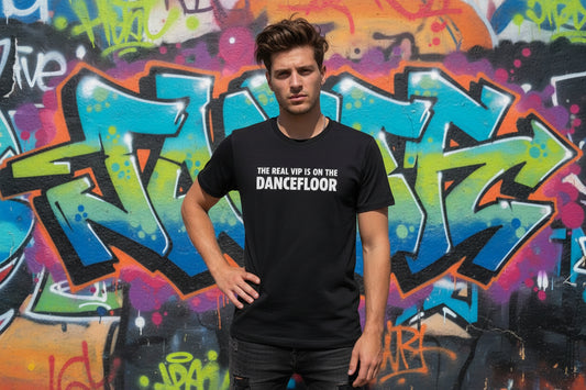Camiseta Manga Corta Negra The real VIP is on the dancefloor Nyx Fashion Ibz