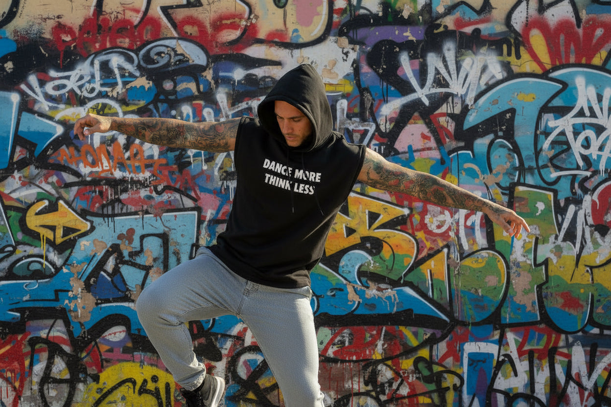 Camiseta capucha sin mangas dance more think Less Nyx Fashion Ibz