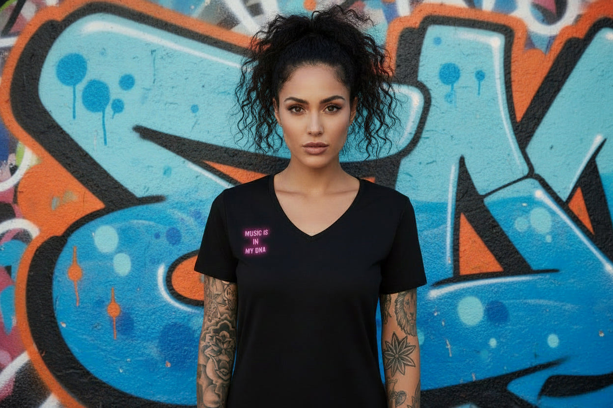 Camiseta de Manga Corta Music is in my DNA Negra Nyx Fashion Ibz