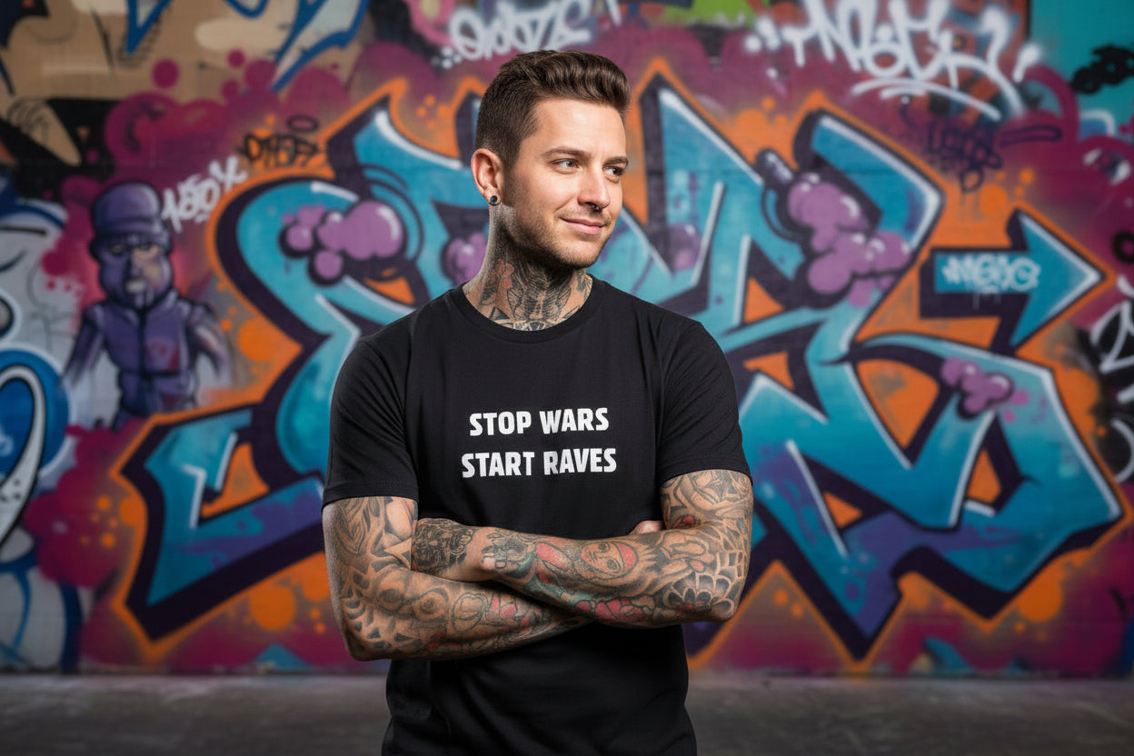 Camiseta manga corta stop Wars Start Raves Nyx Fashion Ibz