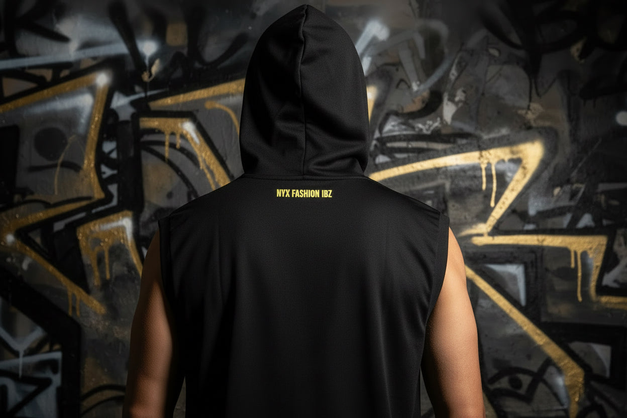 Camiseta negra sin mangas capucha 