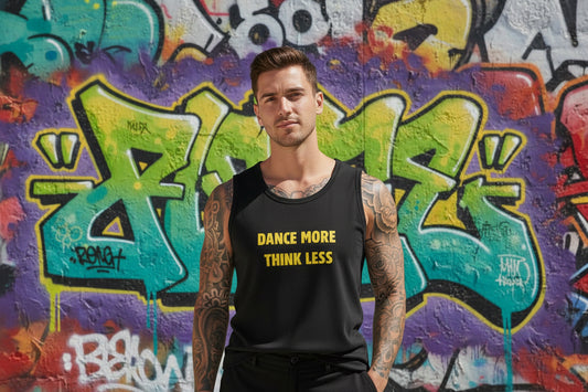 Camiseta negra sin mangas dance more think less nyx Fashion ibz