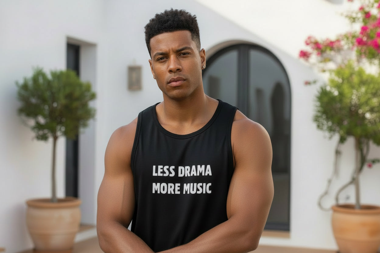 Camiseta sin mangas less drama more music Nyx Fashion Ibz