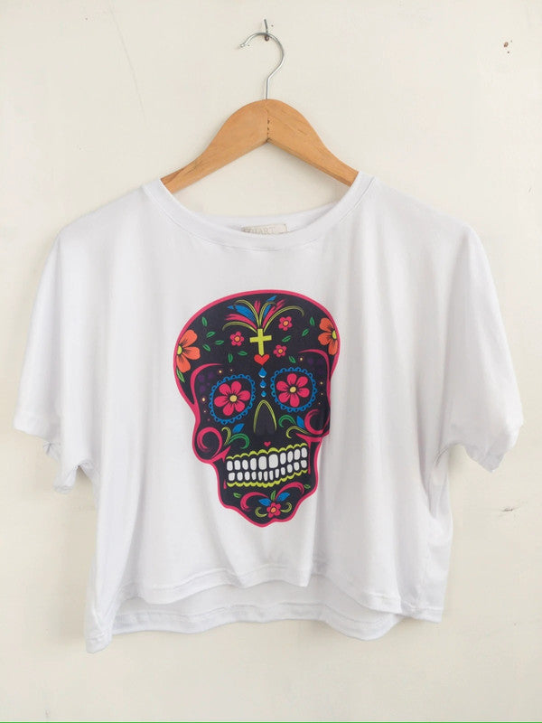 Crop top blanco calavera mexicana nyx Fashion ibz