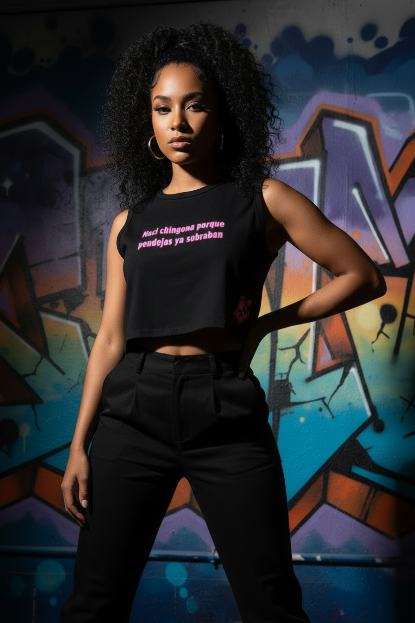 Top corto negro rosa nací  chingona porque pendejas ya sobraban de Nyx Fashion Ibz