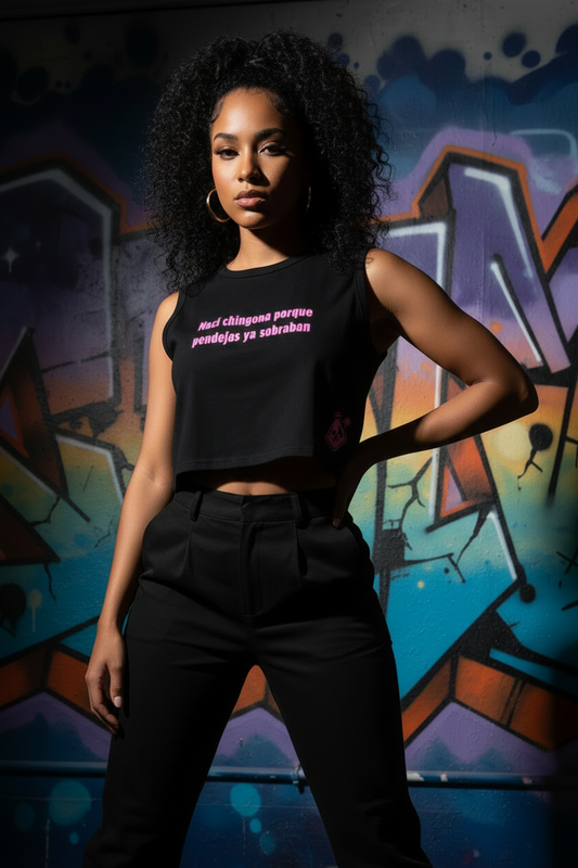 Top corto negro rosa nací  chingona porque pendejas ya sobraban de Nyx Fashion Ibz