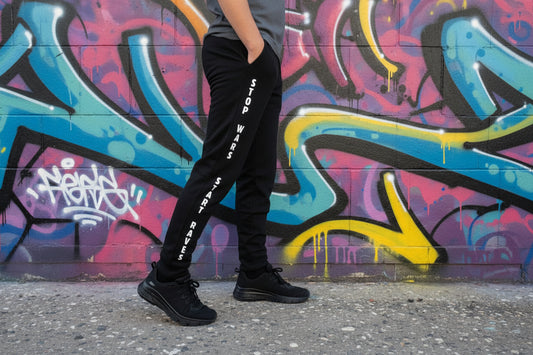 Pantalón deportivo Negro stop Wars Start Raves de Nyx Fashion Ibz