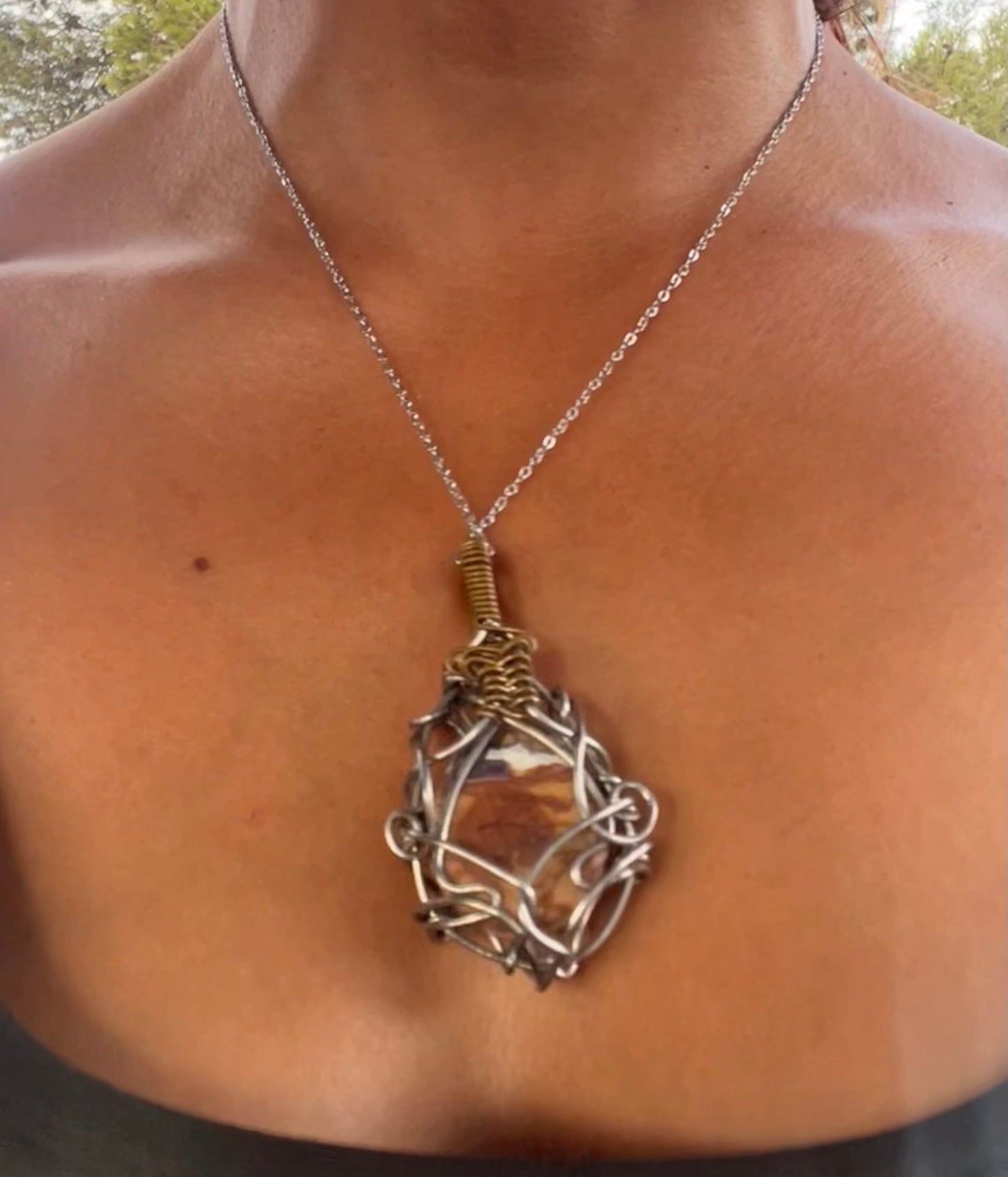 Precioso collar plateado  jaspe hecho a mano
