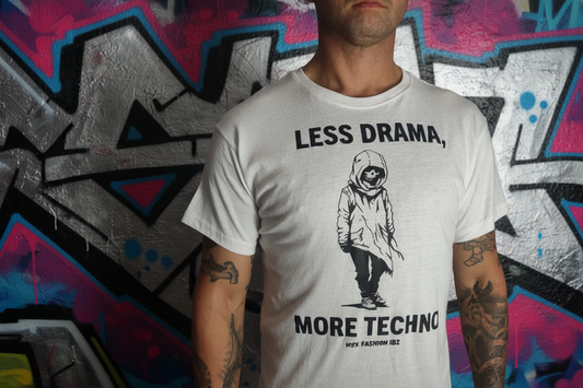 T-shirt Less drama more techno calavera dj 100% algodón