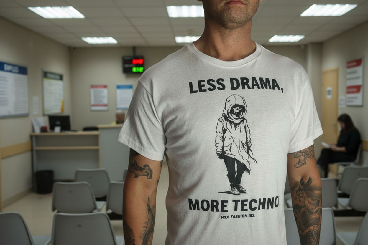 T-shirt Less drama more techno calavera dj 100% algodón