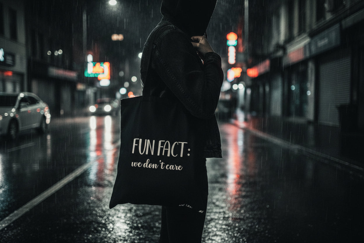 Tote bag fun fact we Don’t care negra algodón nyx Fashion ibz