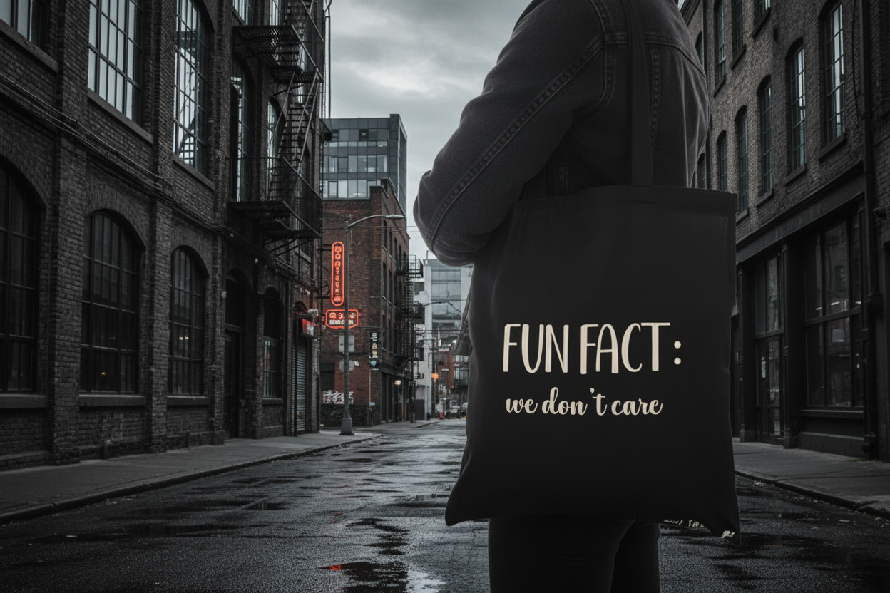 Tote bag fun fact we Don’t care negra algodón nyx Fashion ibz