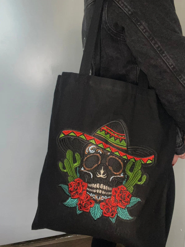 Tote bag negra bordado Sombrero Mexicano Cactus de Nyx Fashion Ibz