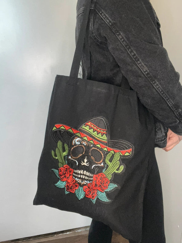 Tote bag negra bordado Sombrero Mexicano Cactus de Nyx Fashion Ibz